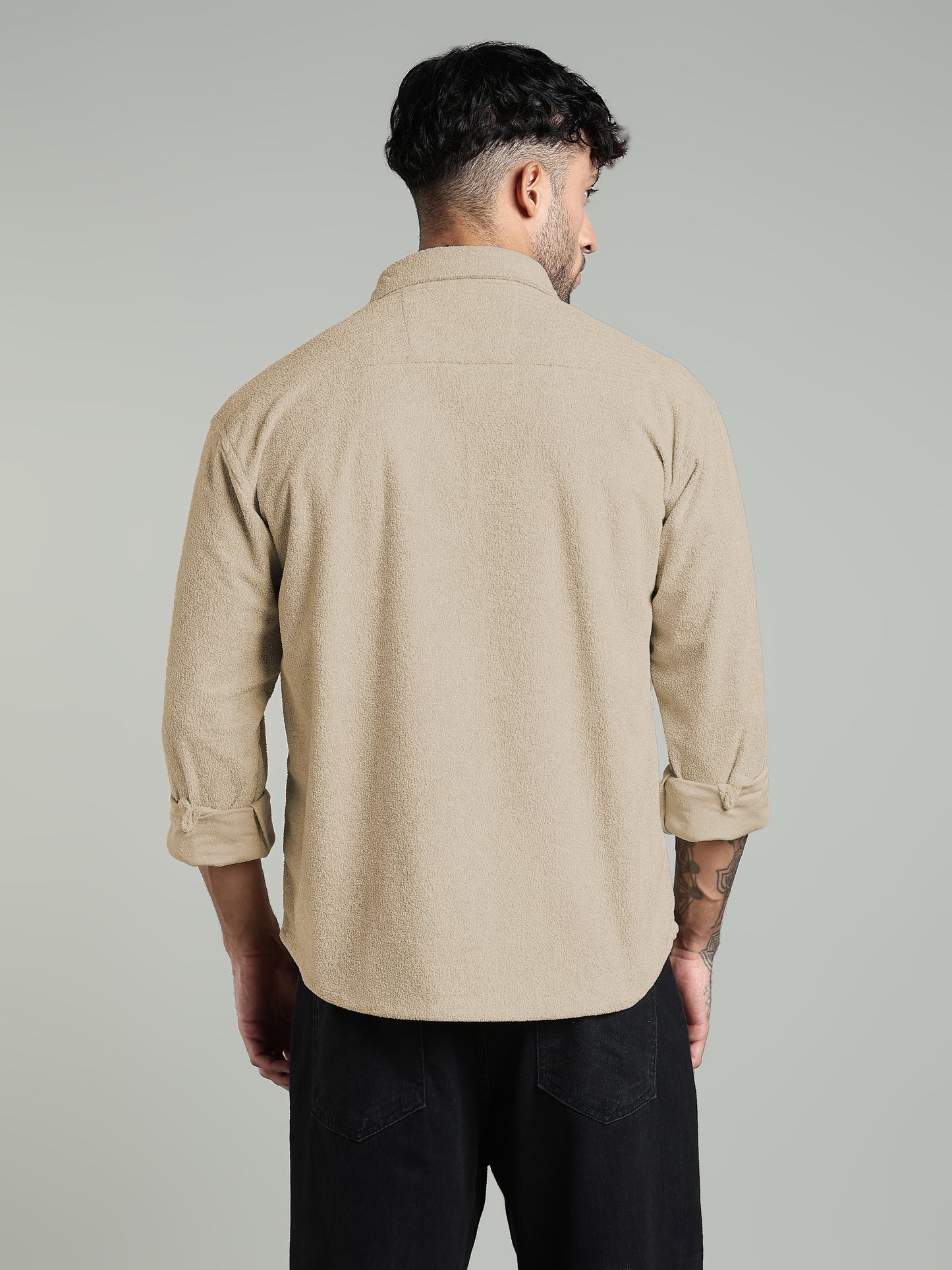 Soft Touch Texture Shirt – Beige- Relaxed Fit