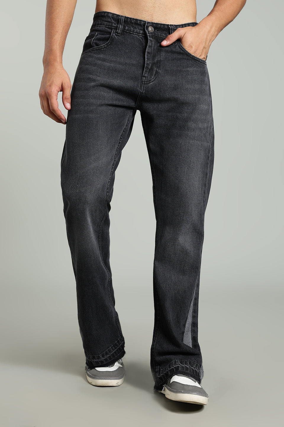 Black Grey Flared Jeans
