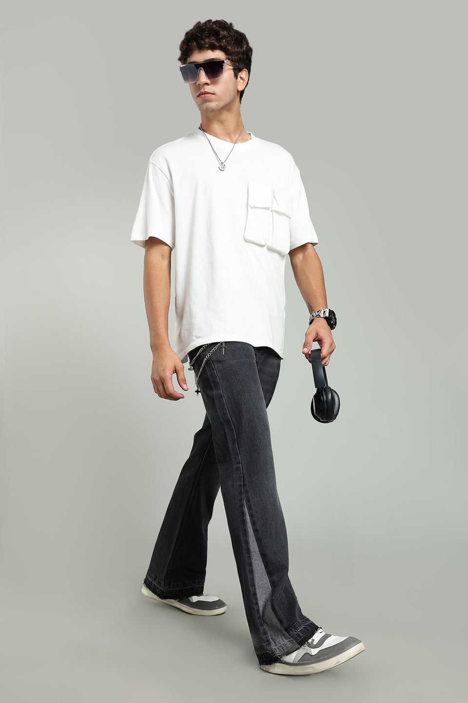 Black Grey Flared Jeans