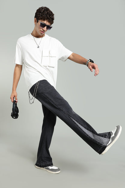 Black Grey Flared Jeans