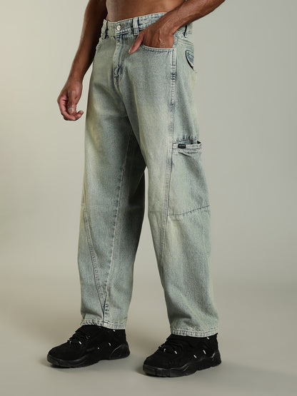 Vintage Wash baggy Cargo Jeans with Washed Fade