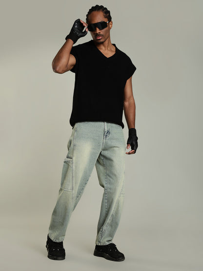 Vintage Wash baggy Cargo Jeans with Washed Fade