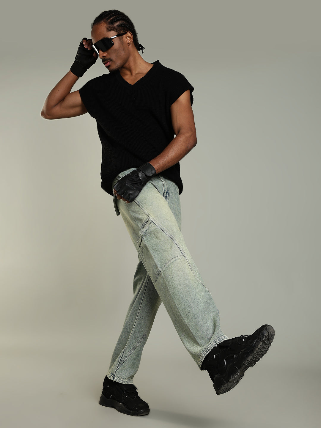Vintage Wash baggy Cargo Jeans with Washed Fade