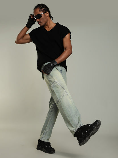 Vintage Wash baggy Cargo Jeans with Washed Fade