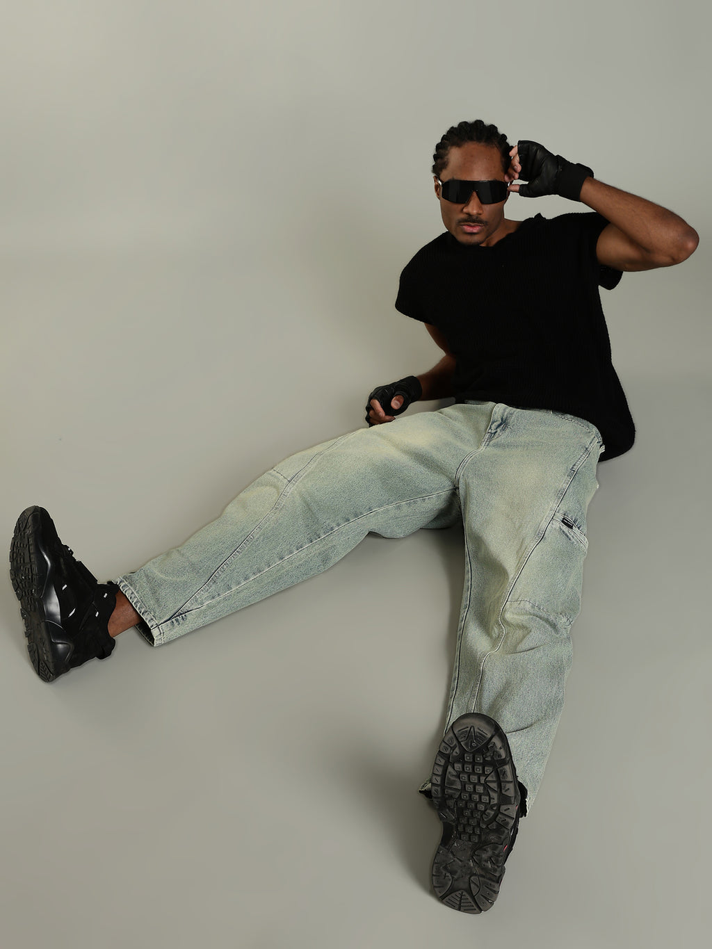 Vintage Wash baggy Cargo Jeans with Washed Fade