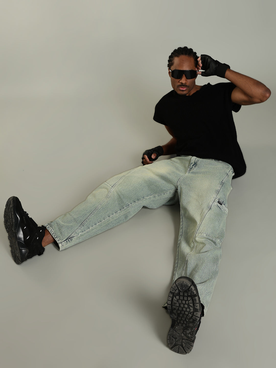 Vintage Wash baggy Cargo Jeans with Washed Fade