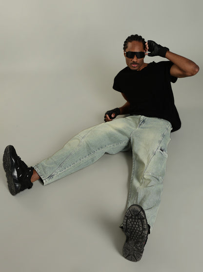 Vintage Wash baggy Cargo Jeans with Washed Fade