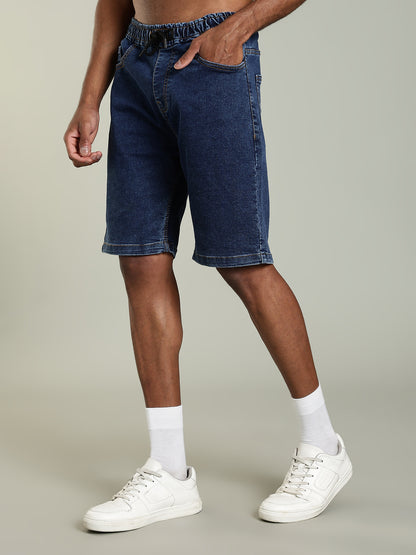 Elastic Waist Denim Shorts – Mid Wash Blue