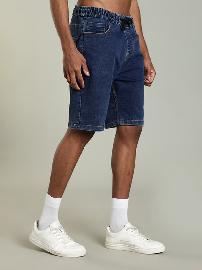 Elastic Waist Denim Shorts – Mid Wash Blue
