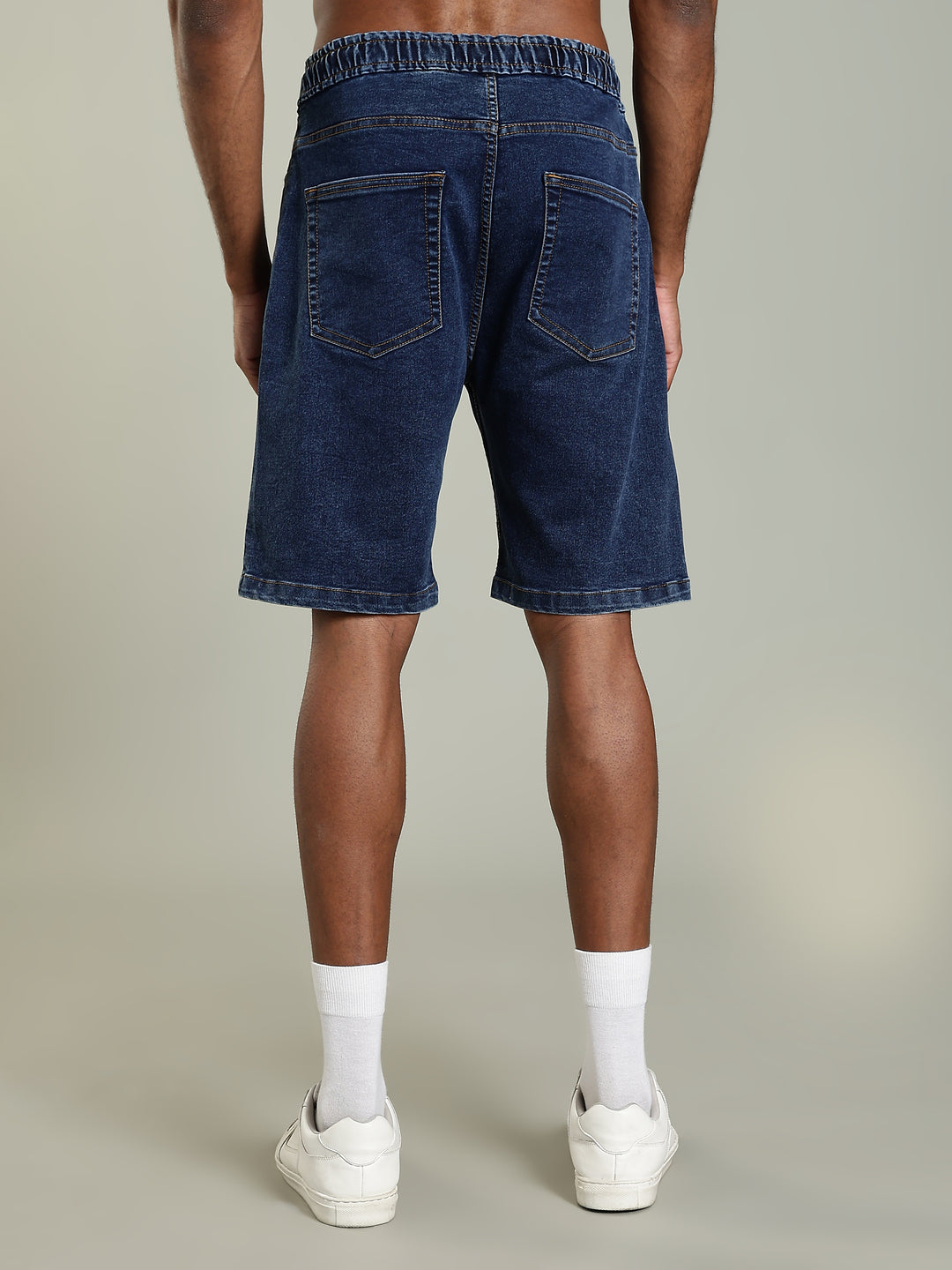 Elastic Waist Denim Shorts – Mid Wash Blue