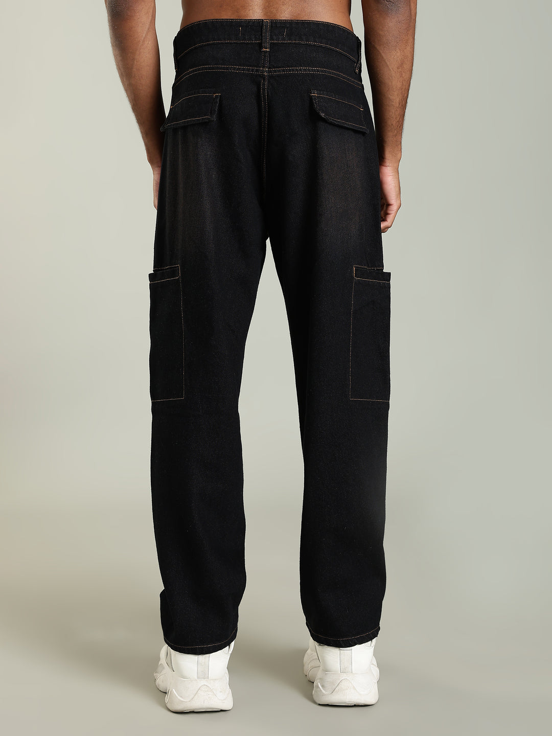 Black Baggy Fit Seam-Detail Jeans