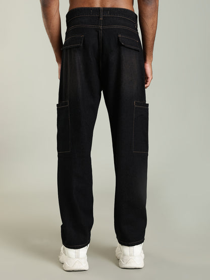 Black Baggy Fit Seam-Detail Jeans