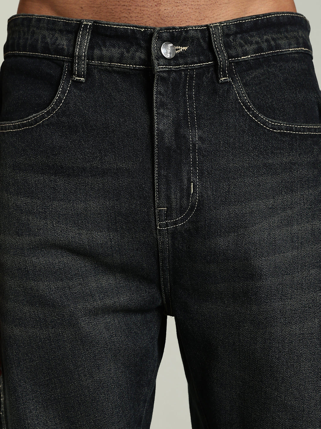 Black Baggy Jeans with Green Tint & Whisker Details