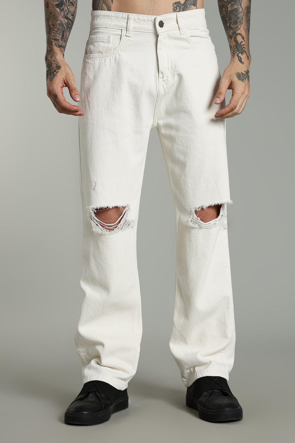 Off White Ripped Jeans | Baggy Fit