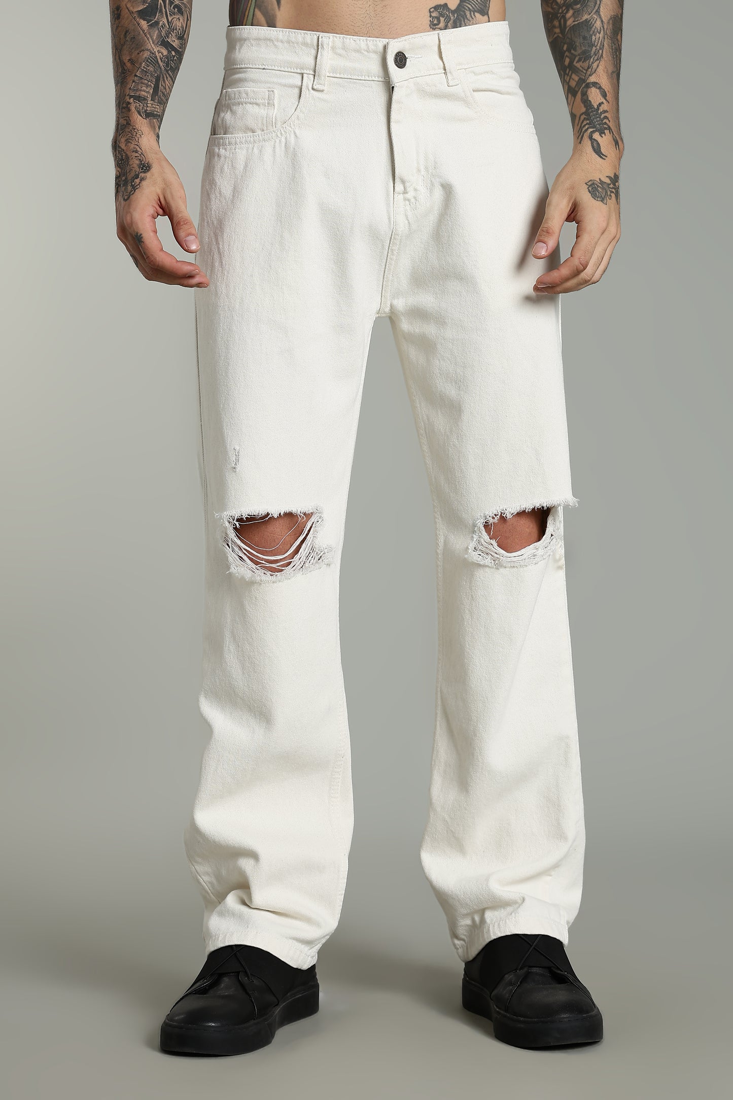 Off White Ripped Jeans | Baggy Fit