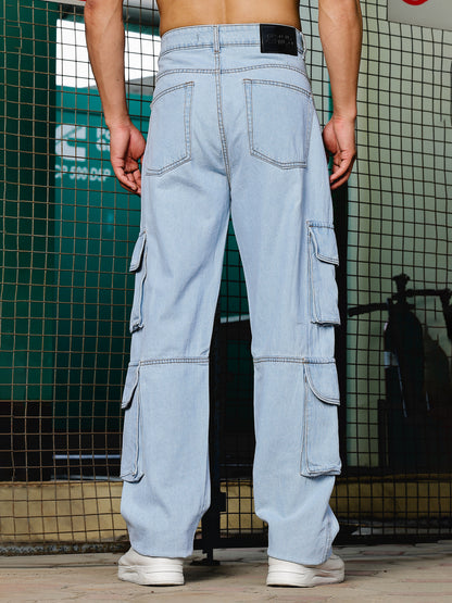 8 Pocket Cargo / Utility Jeans- Light Blue