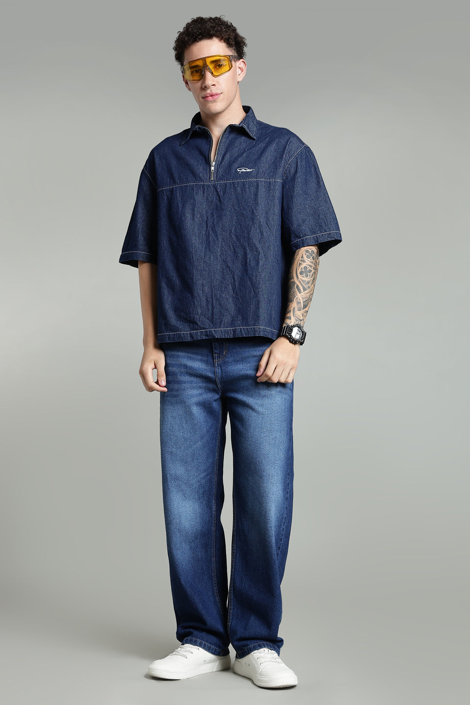 Boxy Fit Zipper Shirt | Dark Blue