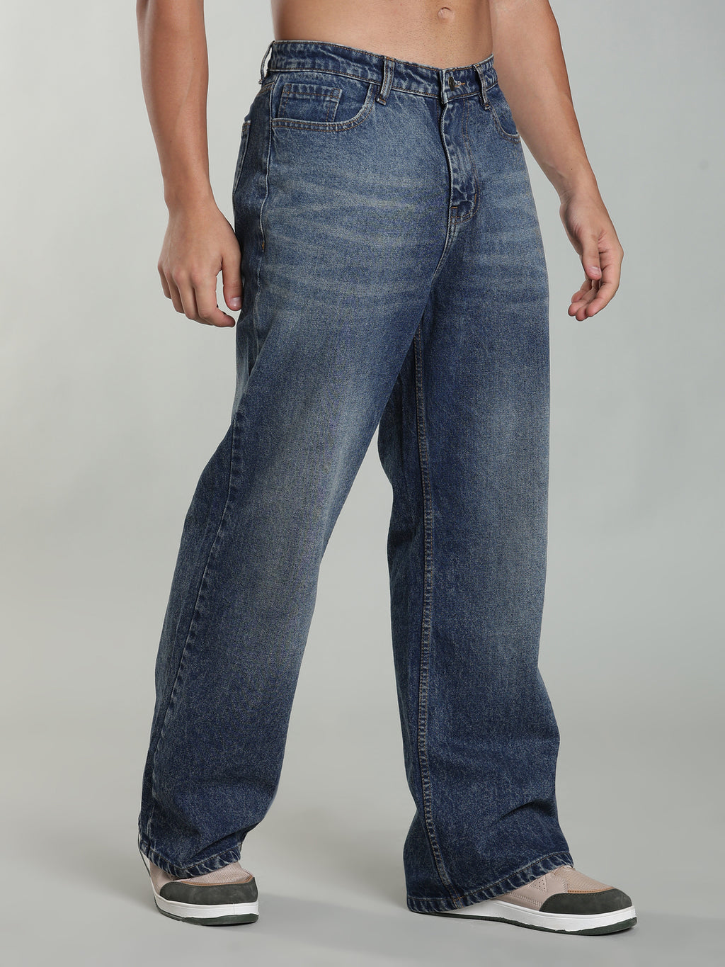 Dark Blue Washed Wide Leg Jeans