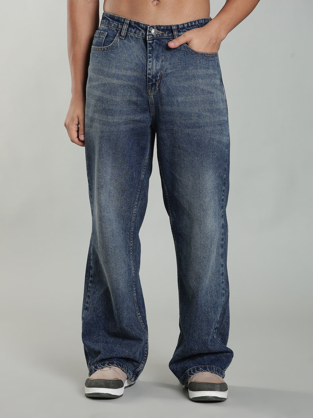 Dark Blue Washed Wide Leg Jeans