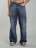 Dark Blue Washed Wide Leg Jeans