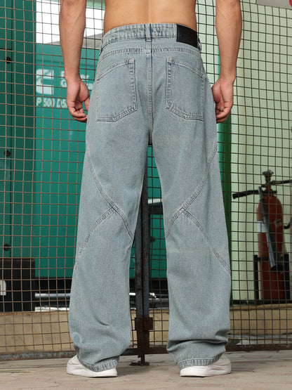 Curved Seam Detail Baggy Jeans – Light Blue Vintage Wash