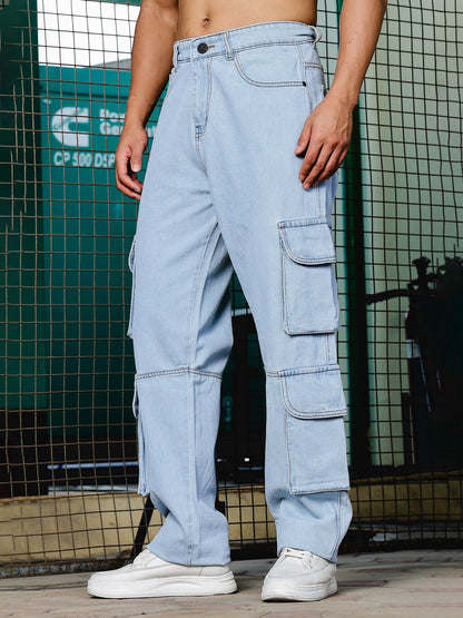8 Pocket Cargo / Utility Jeans- Light Blue