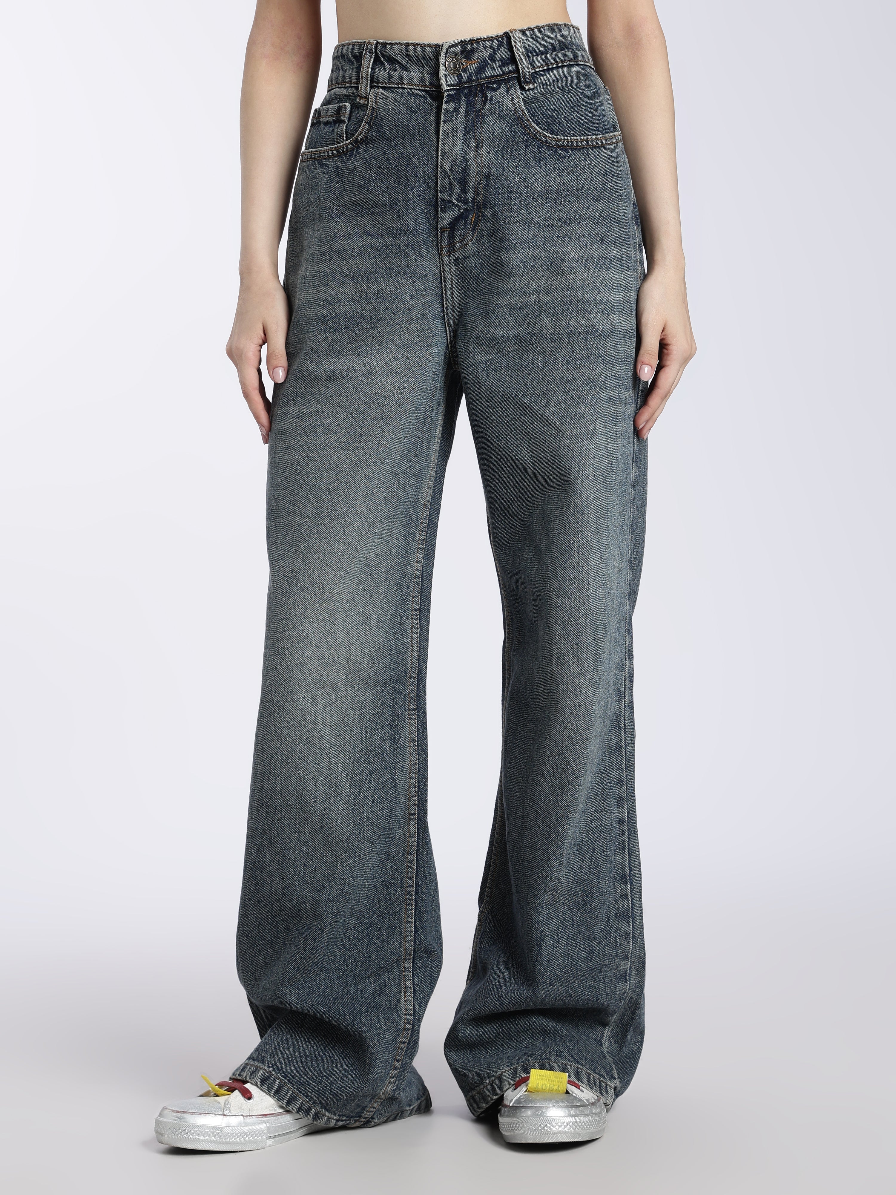 Wide Leg Jeans Washed Blue