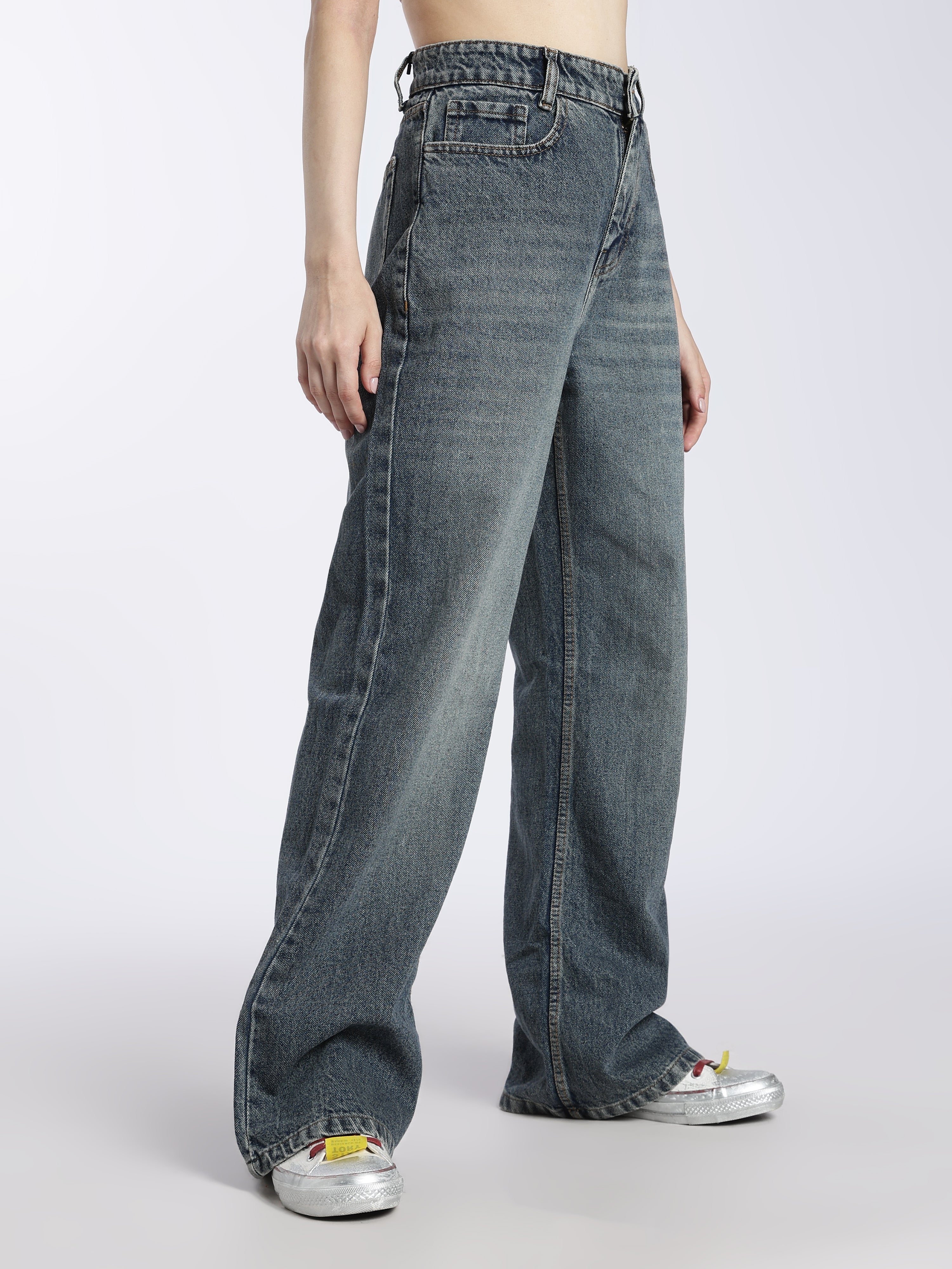 Wide Leg Jeans Washed Blue