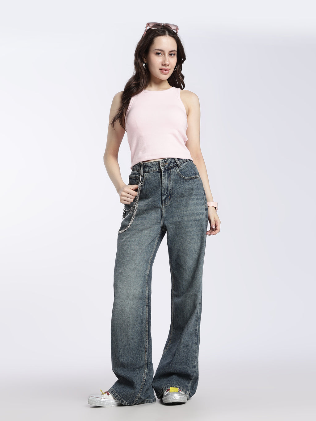 Wide Leg Jeans Washed Blue