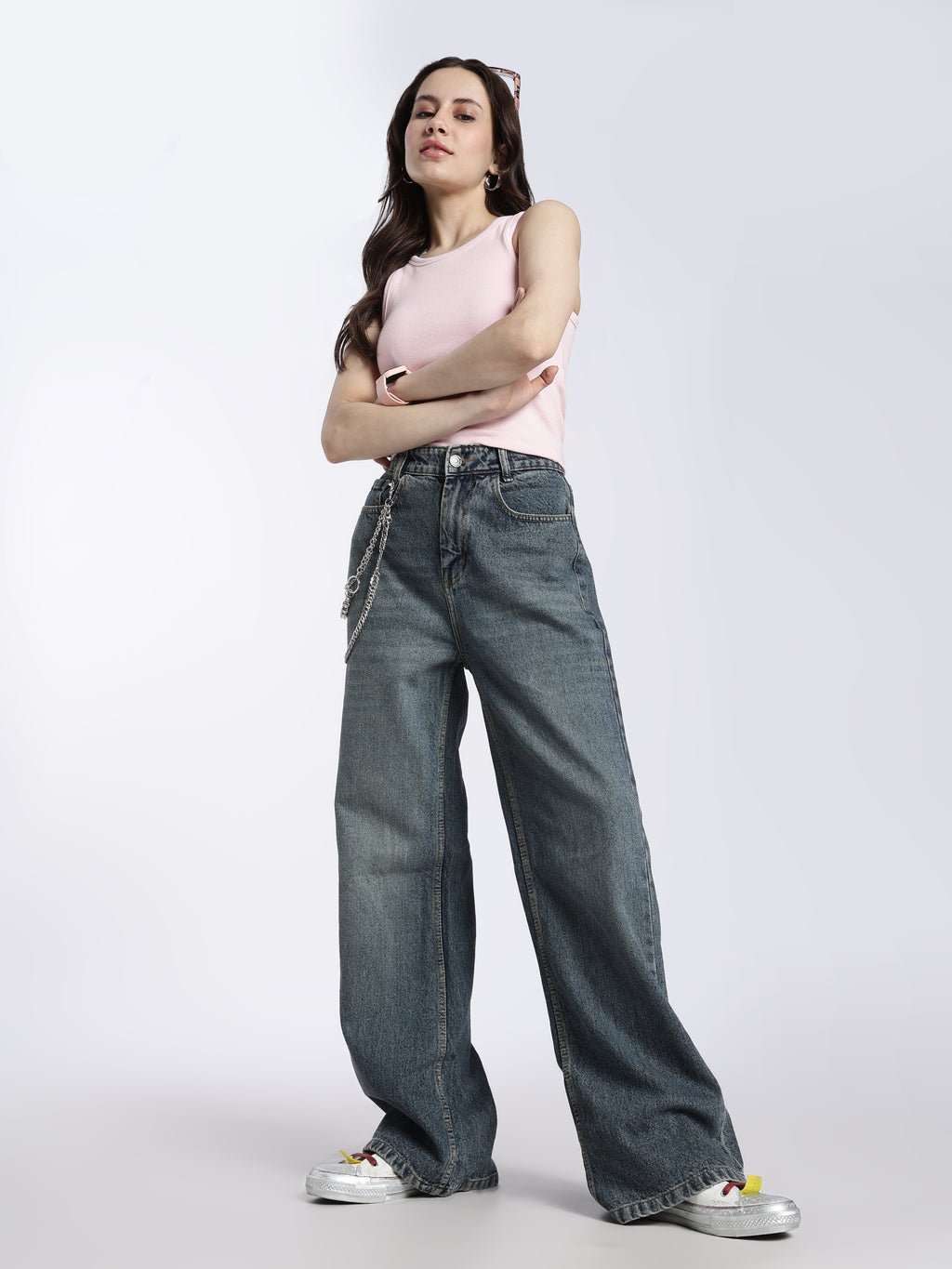 Wide Leg Jeans Washed Blue