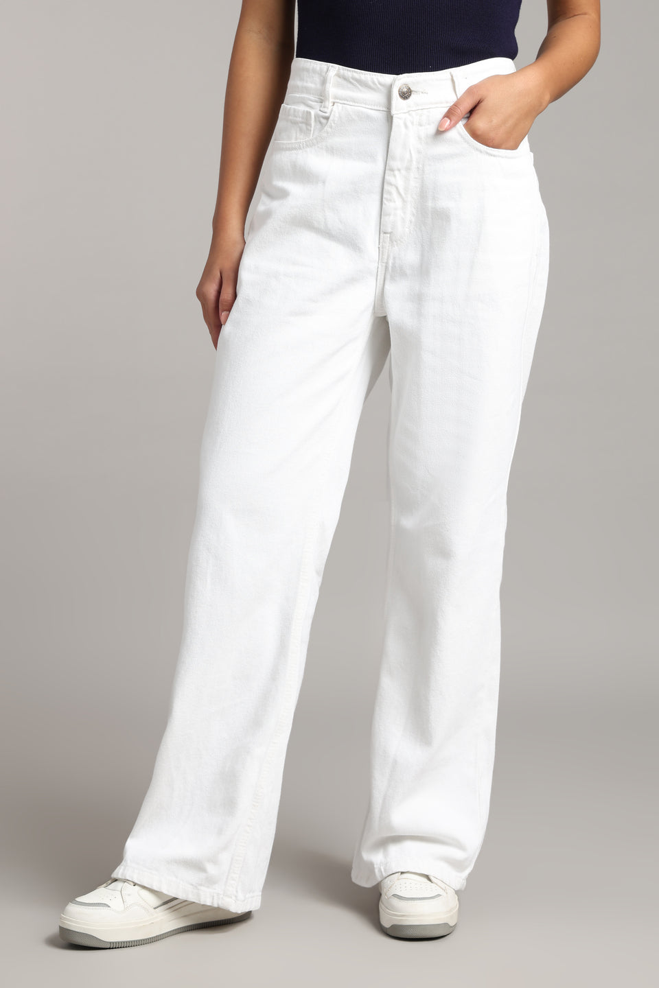 Women's Ecru White Wide Leg Jeans