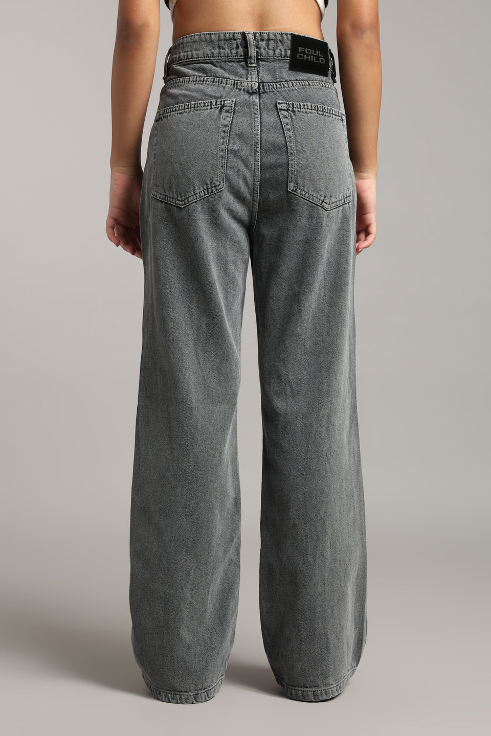 Women's Ecru Charcoal Wide Leg Jeans