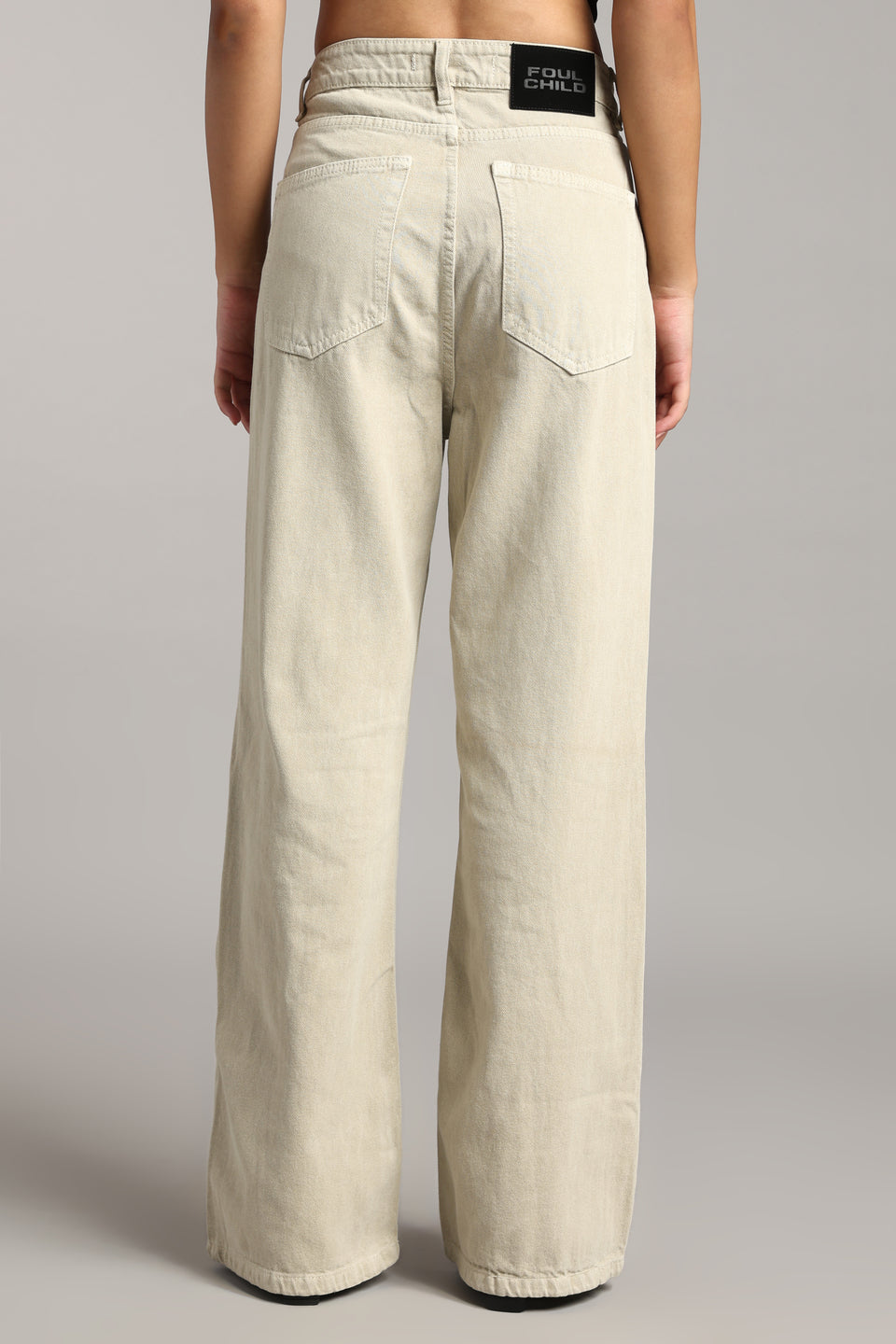Women's Ecru Beige Wide Leg Jeans