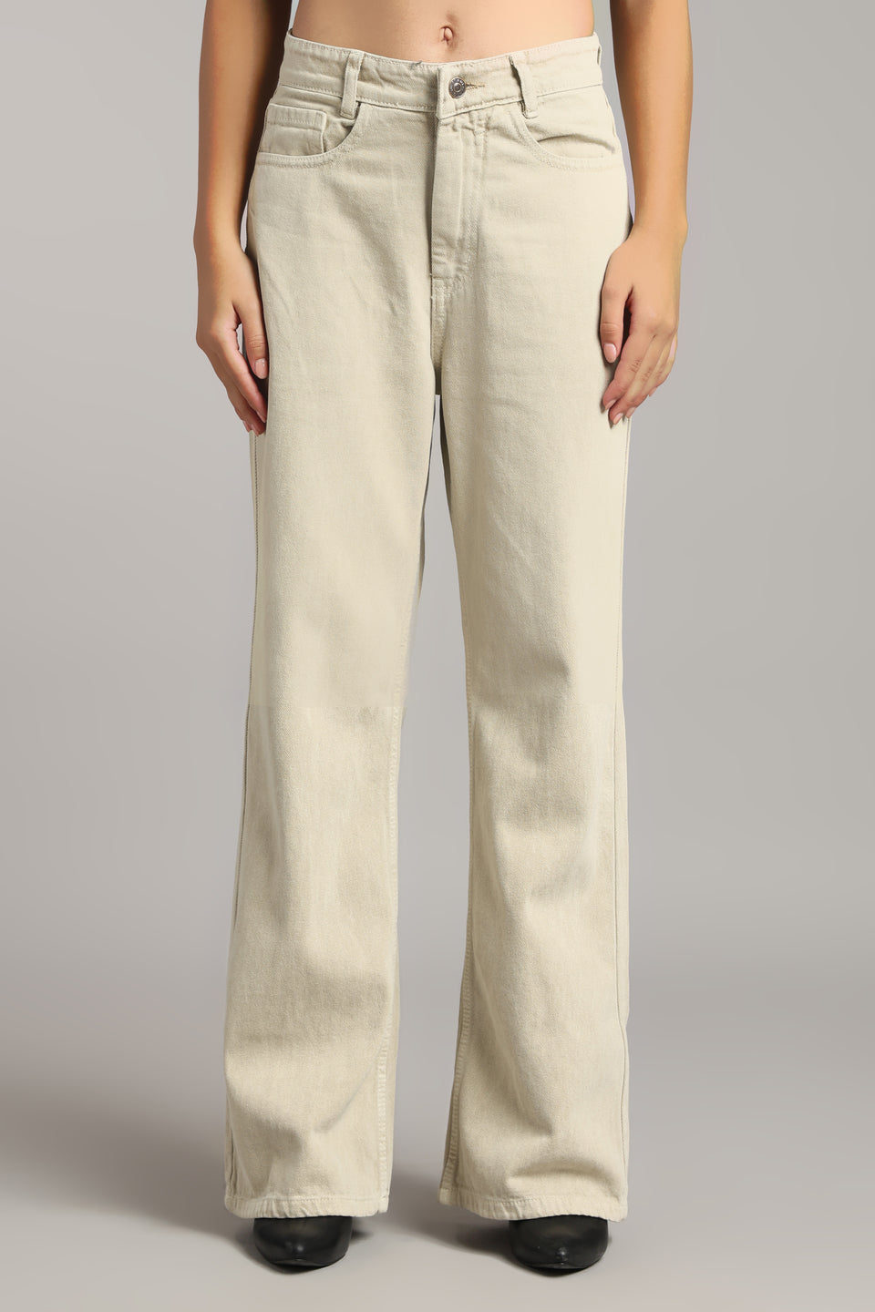 Women's Ecru Beige Wide Leg Jeans
