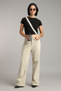 Women's Ecru Beige Wide Leg Jeans