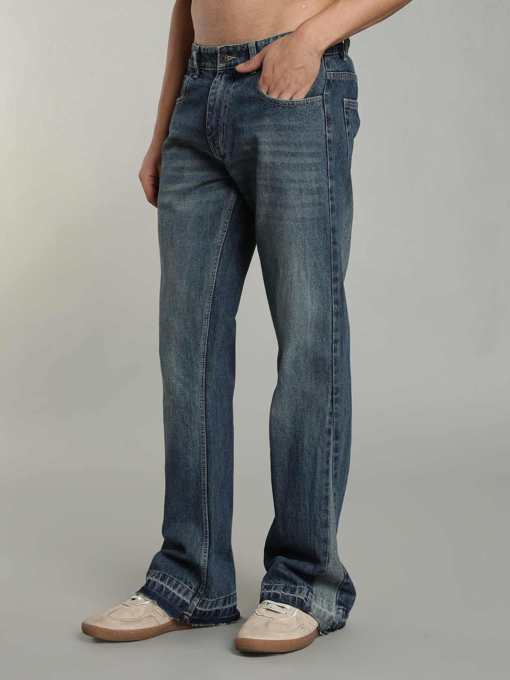 Men's Blue Flared Jeans Plain