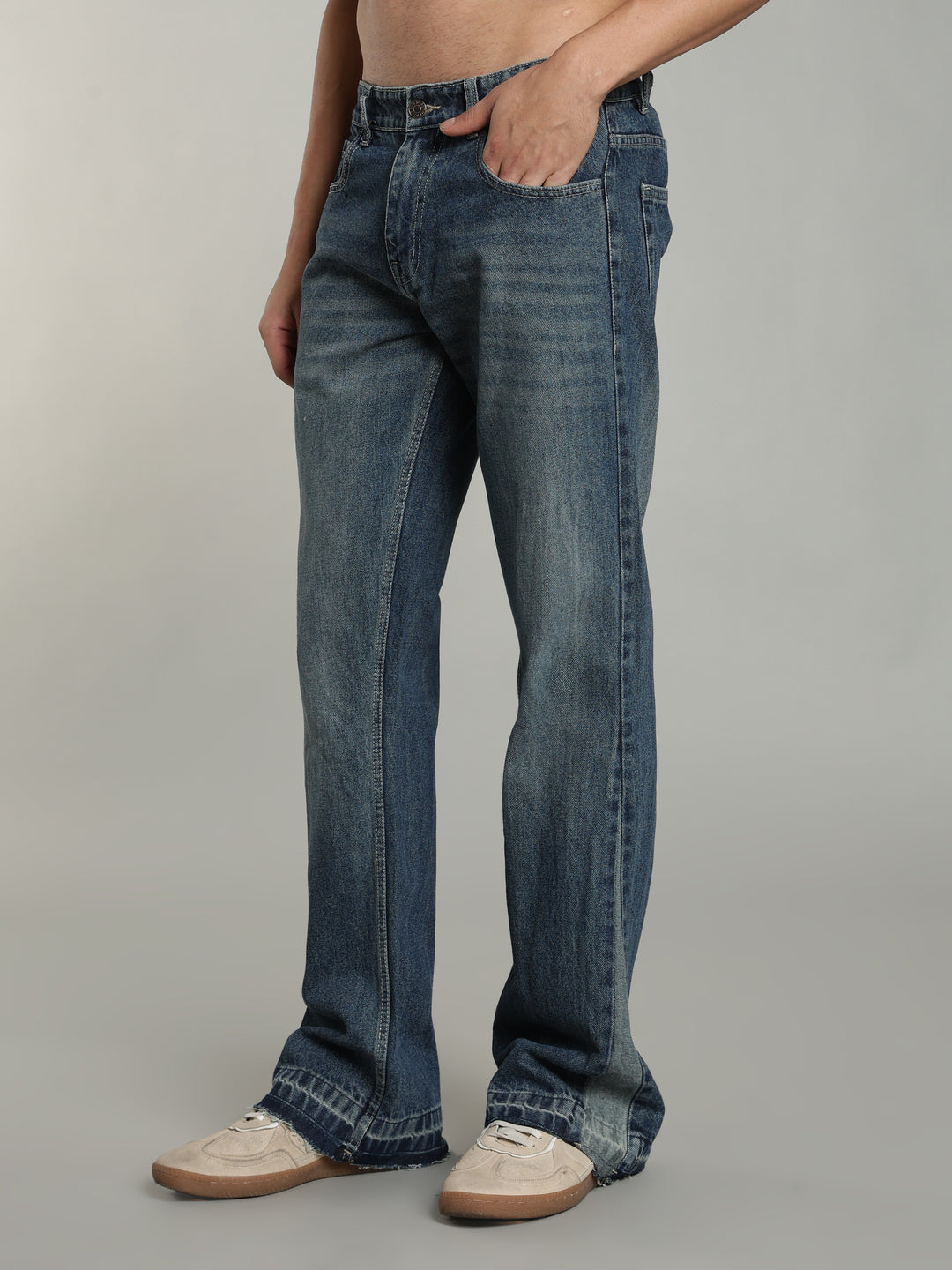 Men's Blue Flared Jeans Plain