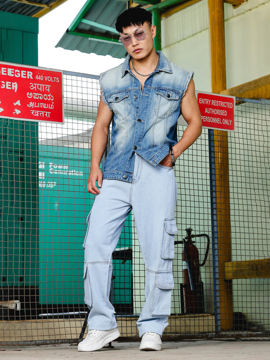 8 Pocket Cargo / Utility Jeans- Light Blue