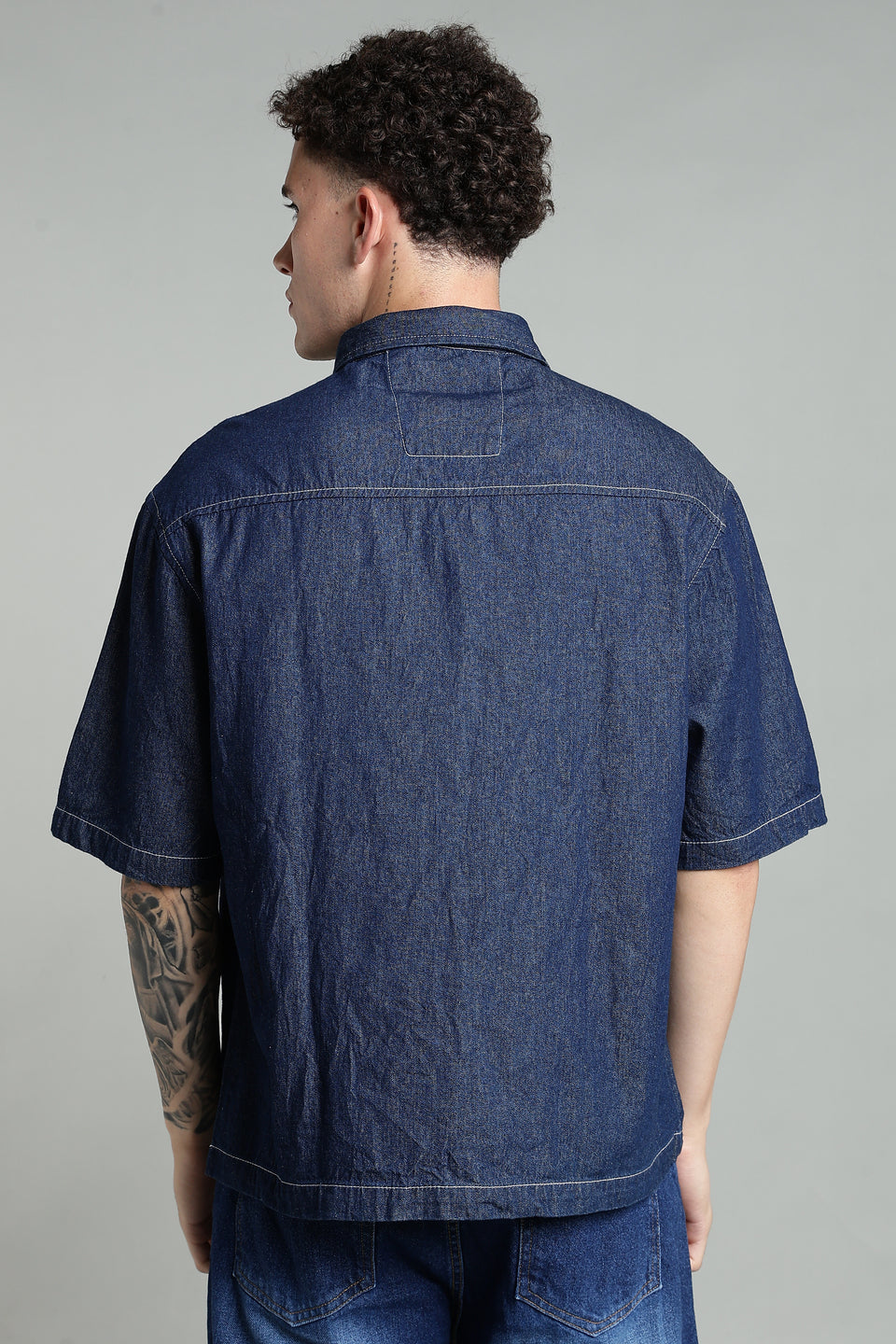 Boxy Fit Zipper Shirt | Dark Blue