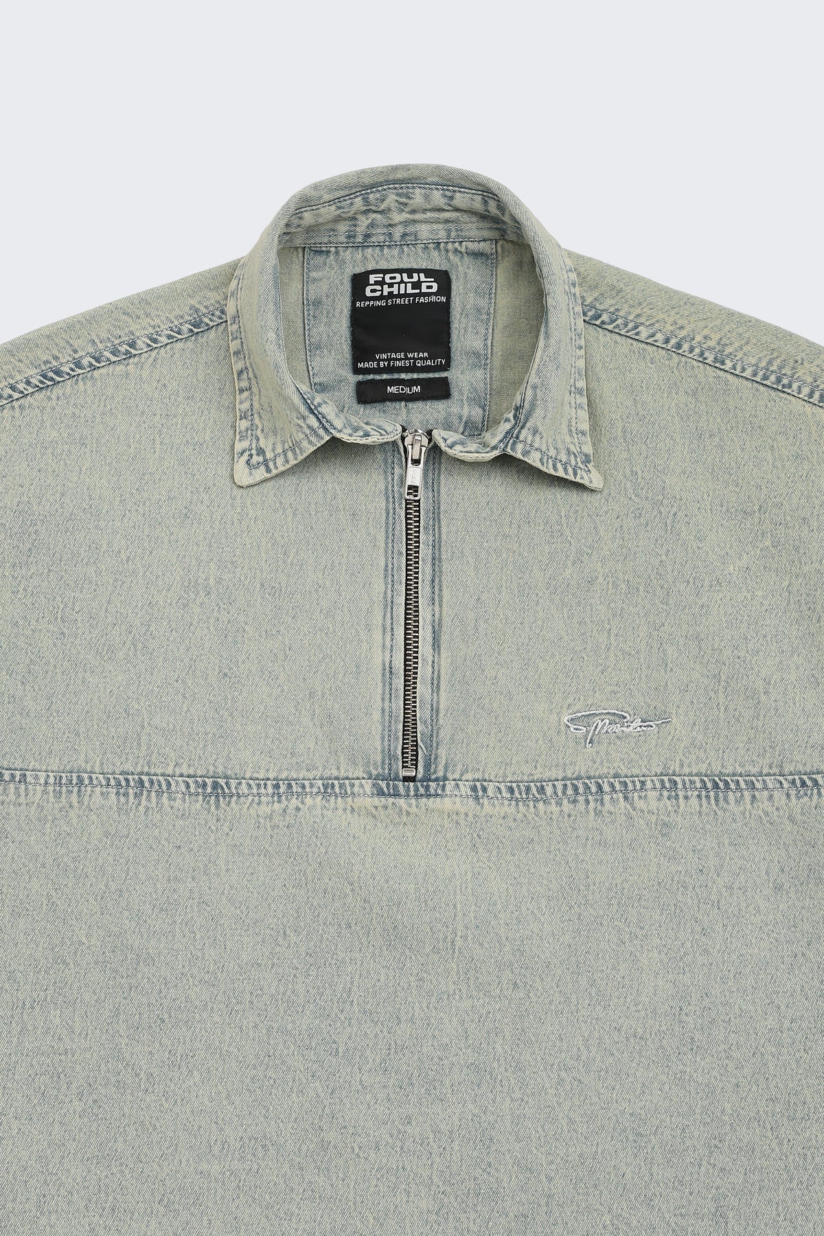 Half-Zip Boxy Denim Shirt | Ice Sage