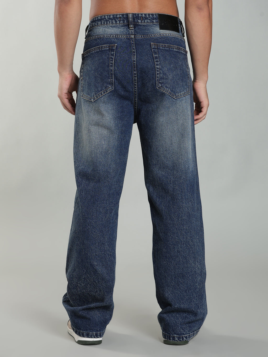 Dark Blue Washed Wide Leg Jeans
