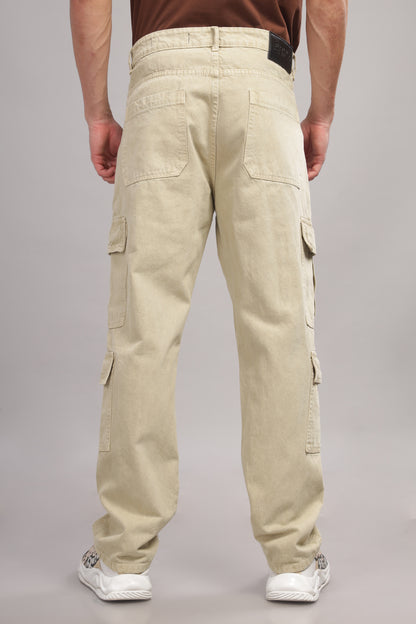 8 Pocket Cargo Denim | Baggy Fit Jeans | Beige