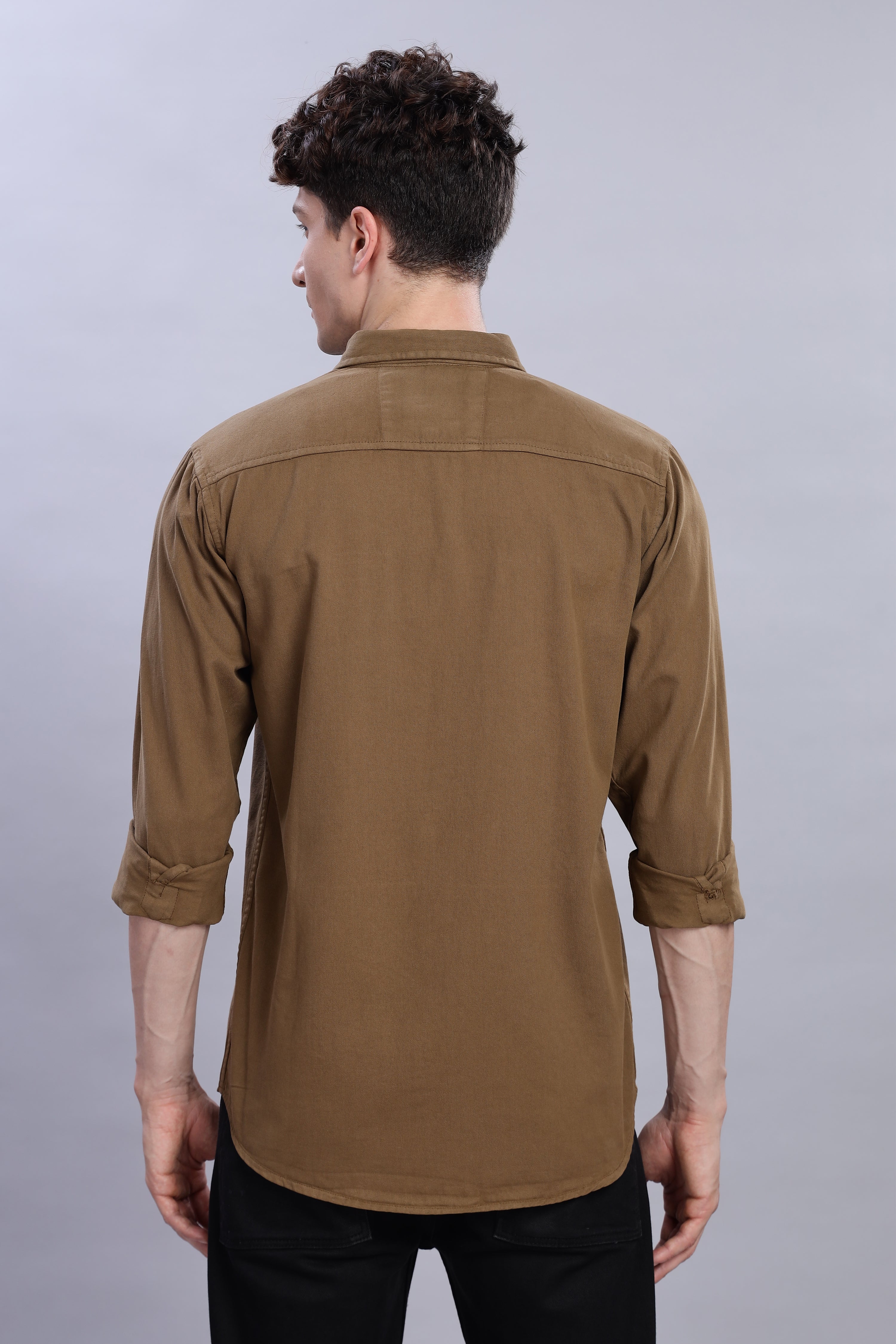 Brown Cotton Shirt | Dual Pocket | Regular Fit