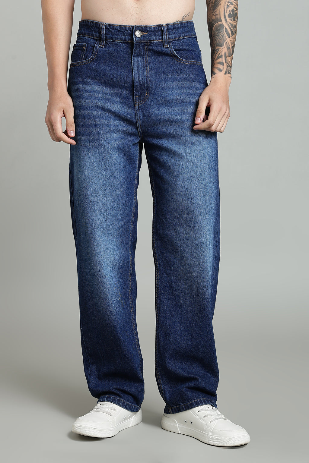 Plain Baggy Dark Blue Jeans