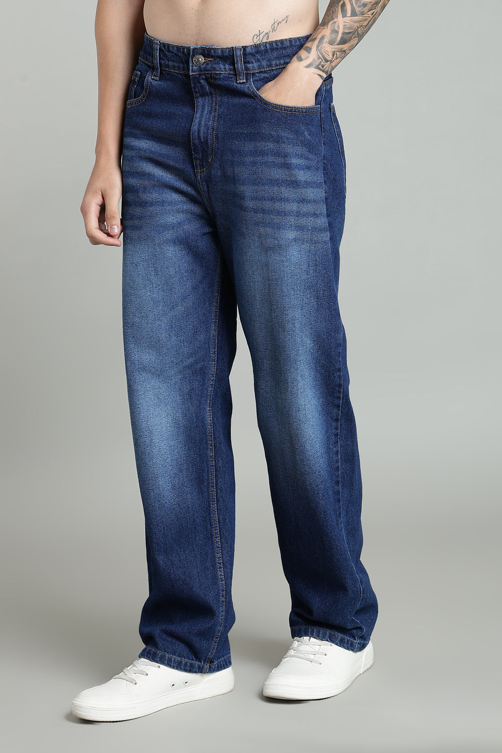 Plain Baggy Dark Blue Jeans