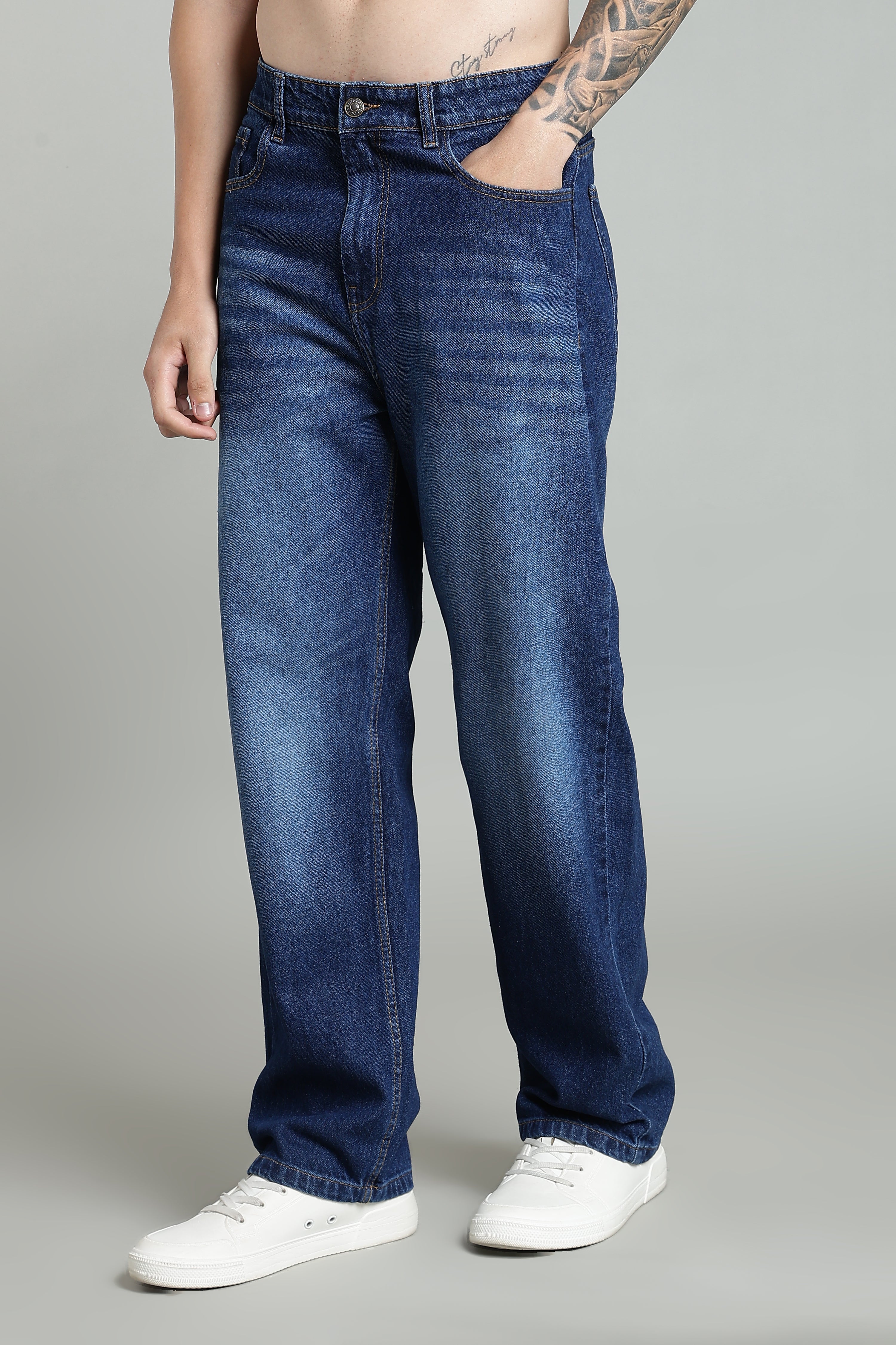 Plain Baggy Dark Blue Jeans