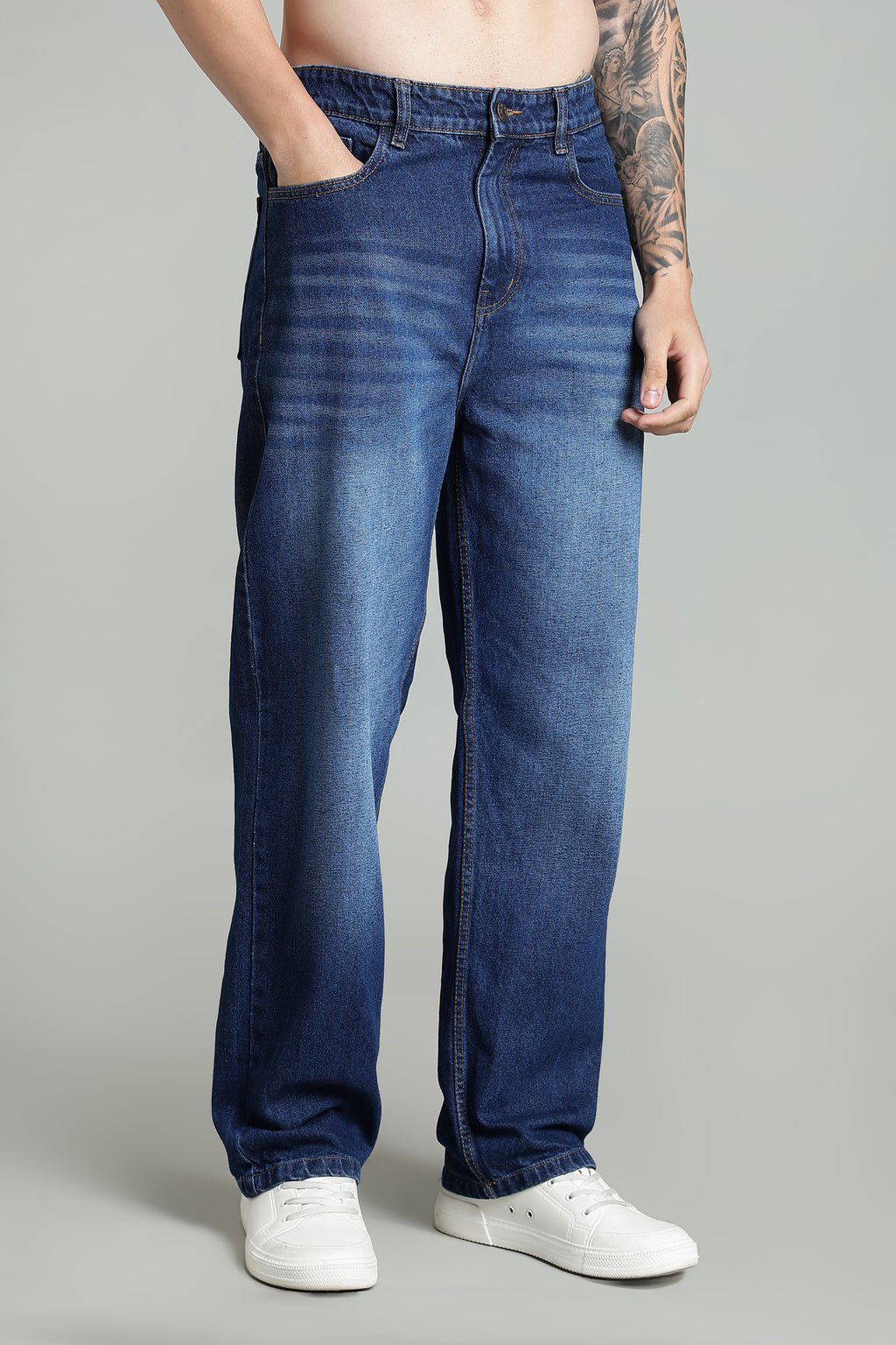 Plain Baggy Dark Blue Jeans