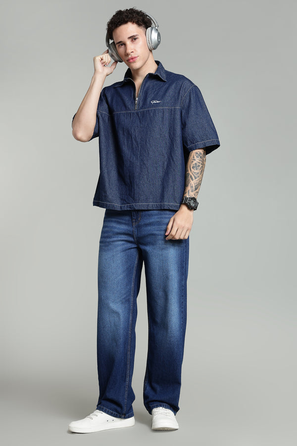 Plain Baggy Dark Blue Jeans