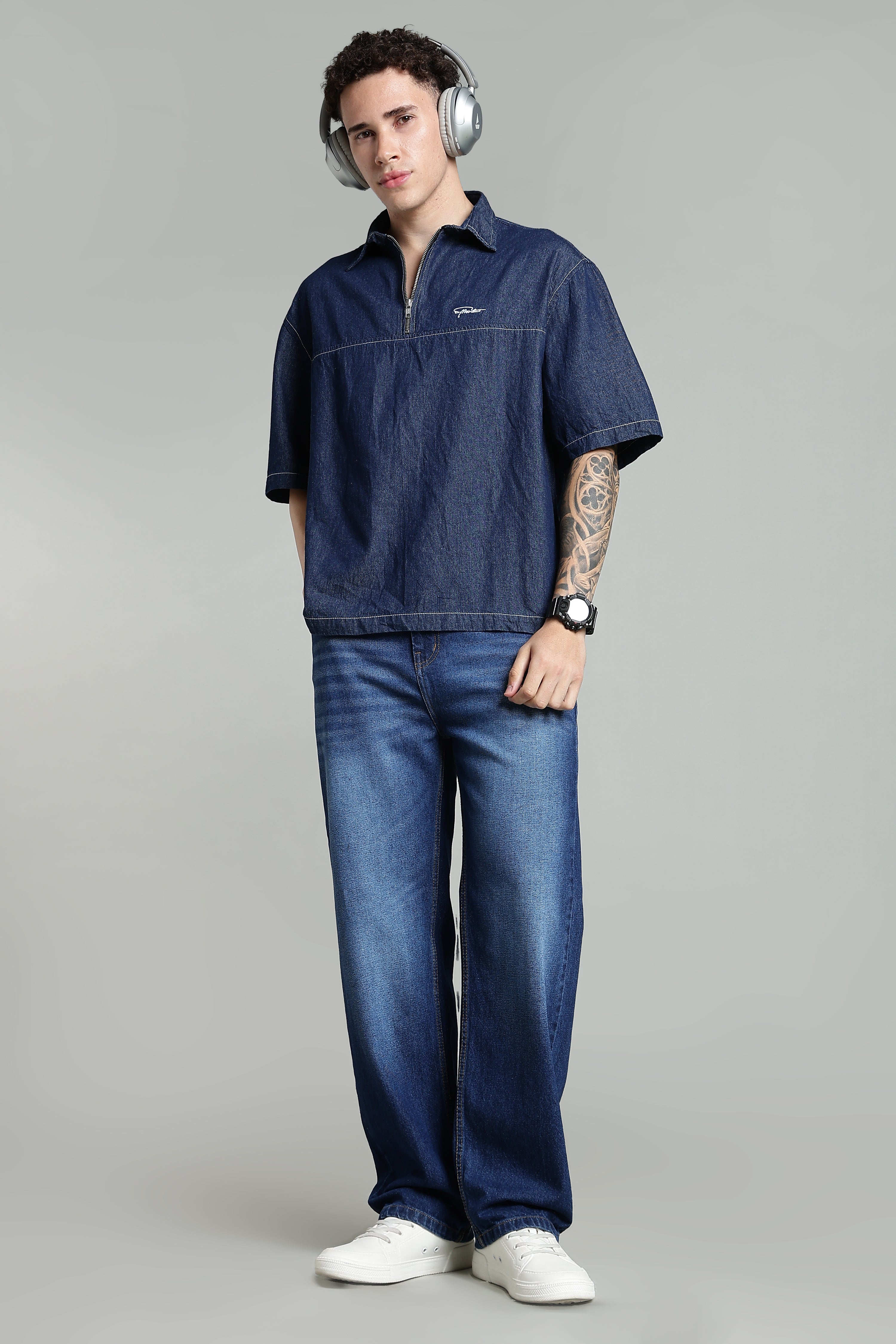 Plain Baggy Dark Blue Jeans