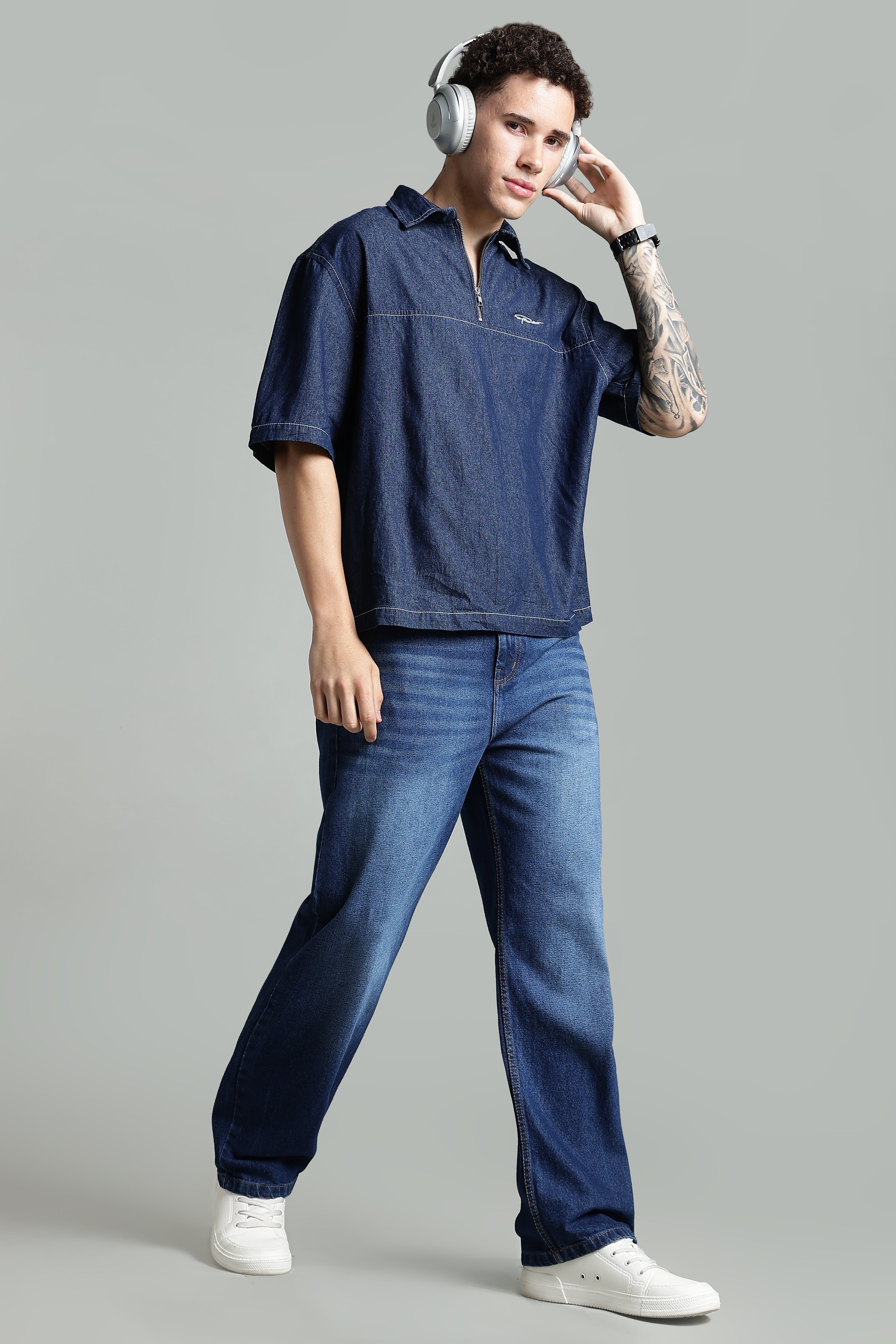 Plain Baggy Dark Blue Jeans